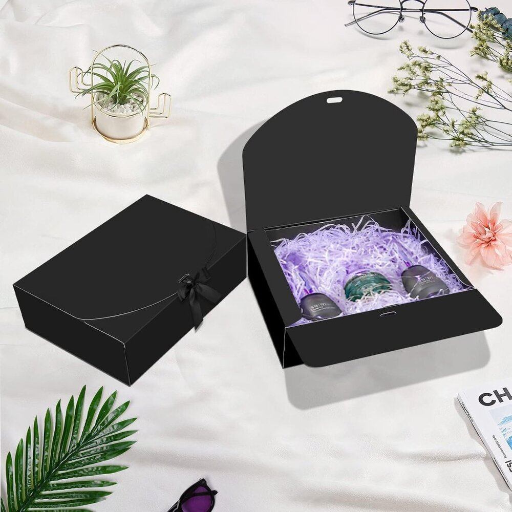 10 PCS Boxes with Lids, 10.6x7.8x3.1 Inch Kraft Paper, Black Gift Boxes with Rib - Picture 5 of 8